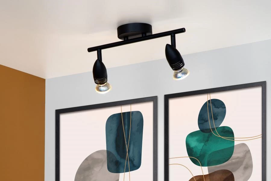 Lucide CARO - Ceiling spotlight - 2xGU10 - Black - atmosphere 1